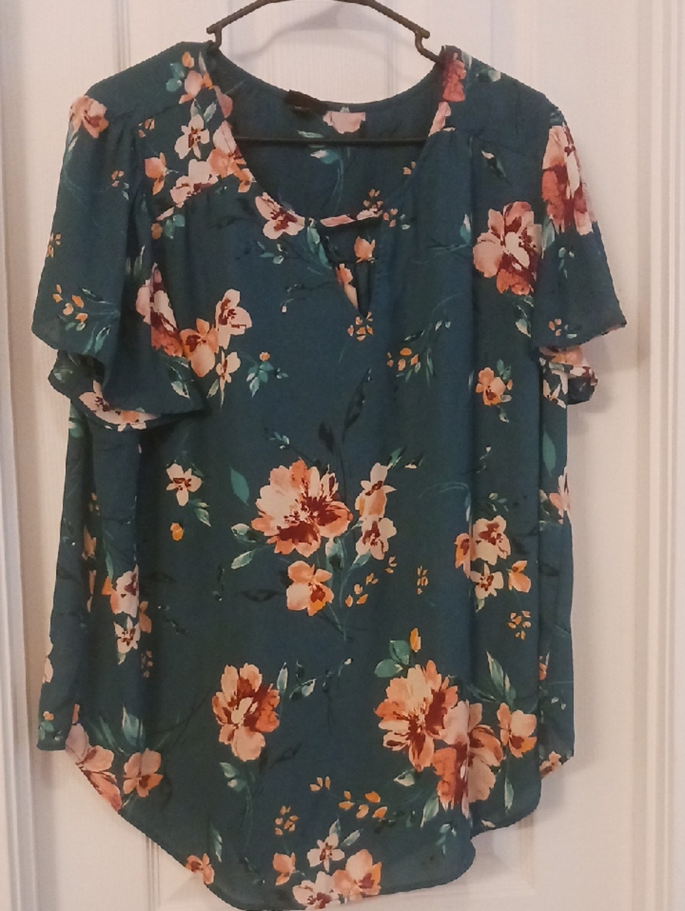 Torrid Floral Ruffle Sleeve Women's Top - Teal